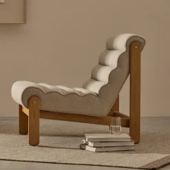 Kave Home Fauteuil Stof / Textiel|Fauteuil Magira Structuurstof en eikenhout, kleur Beige