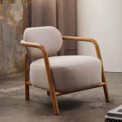 Kave Home Fauteuil Stof / Textiel|Fauteuil Melqui Eikenhout, kleur Beige