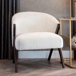 Richmond Interiors Fauteuil Stof / Textiel|Fauteuil Bouclé / Teddy|Fauteuil Mia Bouclé, kleur Wit