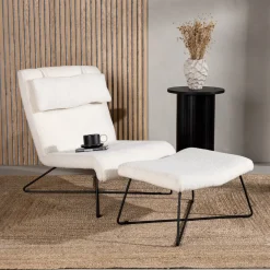 Nohr Fauteuil Stof / Textiel|Fauteuil Bouclé / Teddy|Fauteuil Mikail Met voetenbank, Bouclé, kleur Wit
