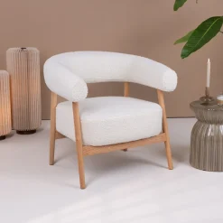 By-Boo Fauteuil Stof / Textiel|Fauteuil Mysa Teddy en eikenhout