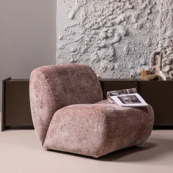 WOOOD Fauteuil Stof / Textiel|Fauteuil Velvet / Fluweel|Fauteuil Nomu Craquele velvet, kleur Lichtroze