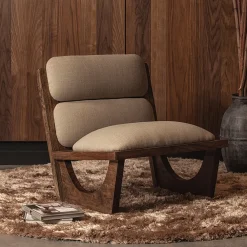 WOOOD Fauteuil Stof / Textiel|Fauteuil Bouclé / Teddy|Fauteuil Opulent Bouclé en Acaciahout Naturel