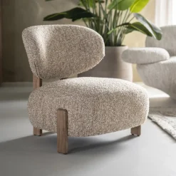 Eleonora Fauteuil Stof / Textiel|Fauteuil Bouclé / Teddy|Fauteuil Reza Bouclé en bruin eikenhout