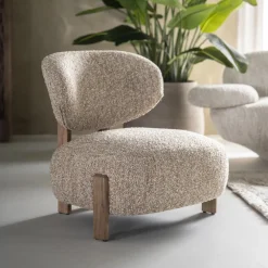 Eleonora Fauteuil Stof / Textiel|Fauteuil Bouclé / Teddy|Fauteuil Reza Bouclé en bruin eikenhout