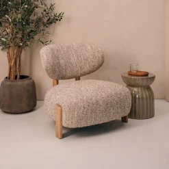 Eleonora Fauteuil Stof / Textiel|Fauteuil Bouclé / Teddy|Fauteuil Reza Bouclé en naturel eikenhout