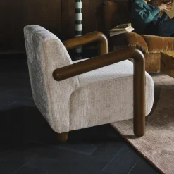 Dutchbone Fauteuil Stof / Textiel|Fauteuil Robinson Chenille en rubberhout