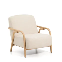 Kave Home Fauteuil Stof / Textiel|Fauteuil Sylo Chenille en naturel essenhout, kleur Beige