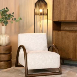 LABEL51 Fauteuil Stof / Textiel|Fauteuil Bouclé / Teddy|Fauteuil Viggo Bouclé en walnoot Naturel