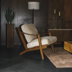 Dutchbone Fauteuil Stof / Textiel|Fauteuil Washington Mangohout en geweven stof