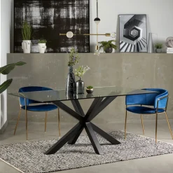 Kave Home Rechte Eettafel|Glazen Eettafel Argo Zwart/Glas