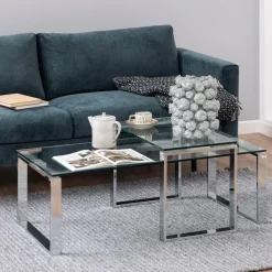 Bendt Salontafel Set|Glazen Salontafel|Glazen Salontafel Lone set van 2 stuks, kleur chroom