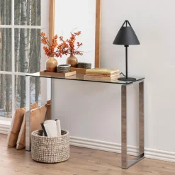 Bendt Sidetables|Glazen Sidetable Lone Chroom, 110cm
