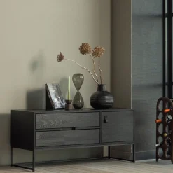 WOOOD Tv-Meubel Zwart|Grenen, TV-meubel Silas Grenen, 120cm, kleur Zwart