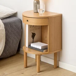 Bendt Nachtkastjes|Nachtkastjes|Halfrond Nachtkastje Seula Eikenfineer, Met 1 lade