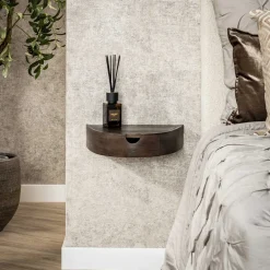LifestyleFurn Nachtkastjes|Nachtkastjes|Halfrond Zwevend Nachtkastje Sherissa Acaciahout Massief acacia glaze brown