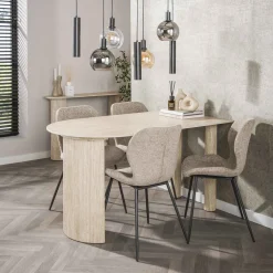 LifestyleFurn Travertin Eettafel|Ovale Eettafel|Halfronde Eettafel Laycie Travertinlook, 140 x 80cm Keramiek travertine