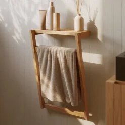 Kave Home Wandrekken & Wandkasten|Handdoekenrek Kuveni hout Teak