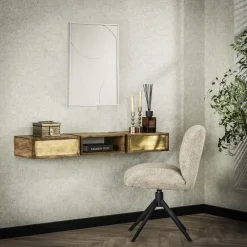 LifestyleFurn Bureaus|Hangende Kaptafel Renée Mangohout en brass, 123 x 30cm Massief mango zwart
