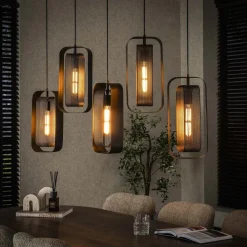 LifestyleFurn Hanglampen|Hanglamp Allyse 5-lamps, kleur Artic zwart