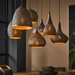 LifestyleFurn Hanglampen|Hanglamp Astara 7-lamps, Metaal, Ø25cm, kleur Zwart bruin