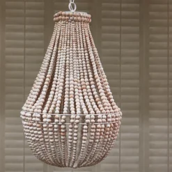Rivièra Maison Hanglampen|Hanglamp Bologna Mangohouten kralen, 53cm Naturel