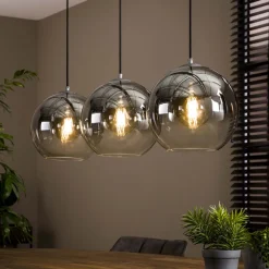 LifestyleFurn Hanglampen|Hanglamp Bubble Shaded met 3 smoke-glas bollen, kleur Zilver Oud Zilver