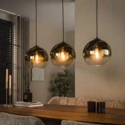 LifestyleFurn Hanglampen|Hanglamp Bubble Shaded Met 3 smoke-glas bollen, kleur Goud