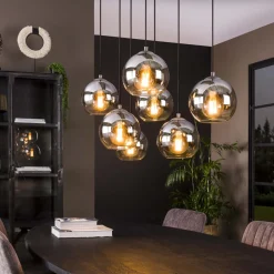 LifestyleFurn Hanglampen|Hanglamp Bubble Shaded met 7 smoke-glas bollen Oud Zilver
