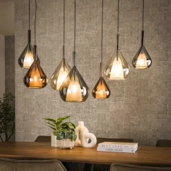 LifestyleFurn Hanglampen|Hanglamp Cristine Glas, 4+3-lamps Zwart