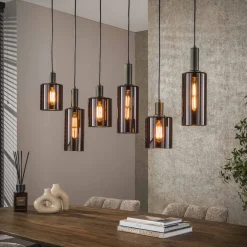 LifestyleFurn Hanglampen|Hanglamp Deatra 6-lamps, kleur Sienna brown