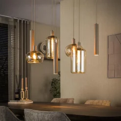 LifestyleFurn Hanglampen|Hanglamp Faiga Glas en beige metaal, 4+3-lamps