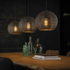 LifestyleFurn Hanglampen|Hanglamp Goran 3-lamps Zwart bruin