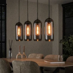 LifestyleFurn Hanglampen|Hanglamp Jaida 4-lamps, smoke-glas Artic zwart