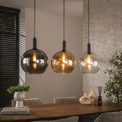 LifestyleFurn Hanglampen|Hanglamp Janetta Glas Artic zwart