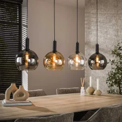 LifestyleFurn Hanglampen|Hanglamp Janetta Glas Artic zwart