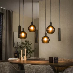 LifestyleFurn Hanglampen|Hanglamp Janetta 4+3-lamps, kleur Sienna Bruin