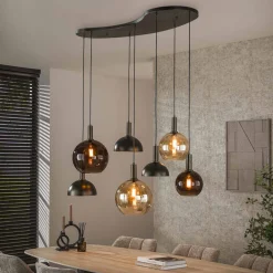 LifestyleFurn Hanglampen|Hanglamp Jocelyn Glas en metaal, 4+3-lamps Sienna bruin