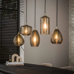 LifestyleFurn Hanglampen|Hanglamp Kirin Glas, 5-lamps Smoke bruin glas