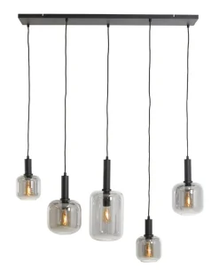 Light & Living Hanglampen|Hanglamp Lekar 5-Lamps, kleur / Smoke Mat Zwart