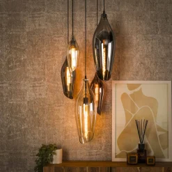LifestyleFurn Hanglampen|Hanglamp Luvia Glas, 5-lamps Zwart