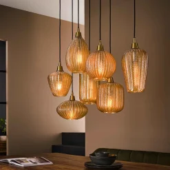 LifestyleFurn Sohome Giftcard|Hanglampen|Hanglamp Malori 7-lamps, Amber glas Amberkleurig glas