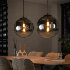 LifestyleFurn Hanglampen|Hanglamp Nida Glas, 2-lamps Artic zwart