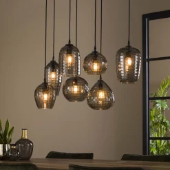 LifestyleFurn Hanglampen|Hanglamp Reed 7-lamps, kleur Smoke Grey Smoke grey glas