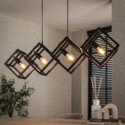 LifestyleFurn Hanglampen|Hanglamp Rift 4-lamps, Kubus, kleur Charcoal