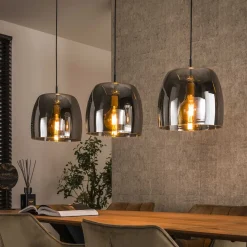 LifestyleFurn Hanglampen|Hanglamp Rift glas, 3-lamps Smoke