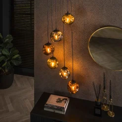 LifestyleFurn Hanglampen|Hanglamp Shahid Glas, 6-lamps Artic zwart