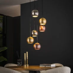 LifestyleFurn Hanglampen|Hanglamp Shaketta 6-lamps, Metal mix Mat nikkel mix color