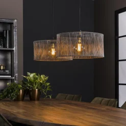 LifestyleFurn Hanglampen|Hanglamp Shana Metaal, 2-lamps Zwart nikkel