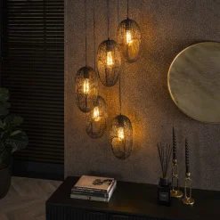 LifestyleFurn Hanglampen|Hanglamp Shanay Wire, 5-lamps Artic zwart